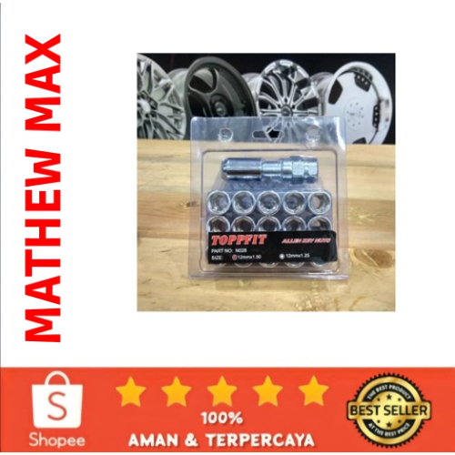 Baut Roda Bolong Mur Seneka TOPFIT 12MM + Kunci L Universal Mobil 1.25