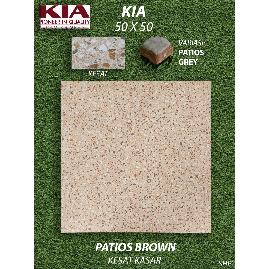 Keramik Lantai 50X50 KIA Patios Brown Kesat KW1 Pekanbaru Riau, Motif Batu