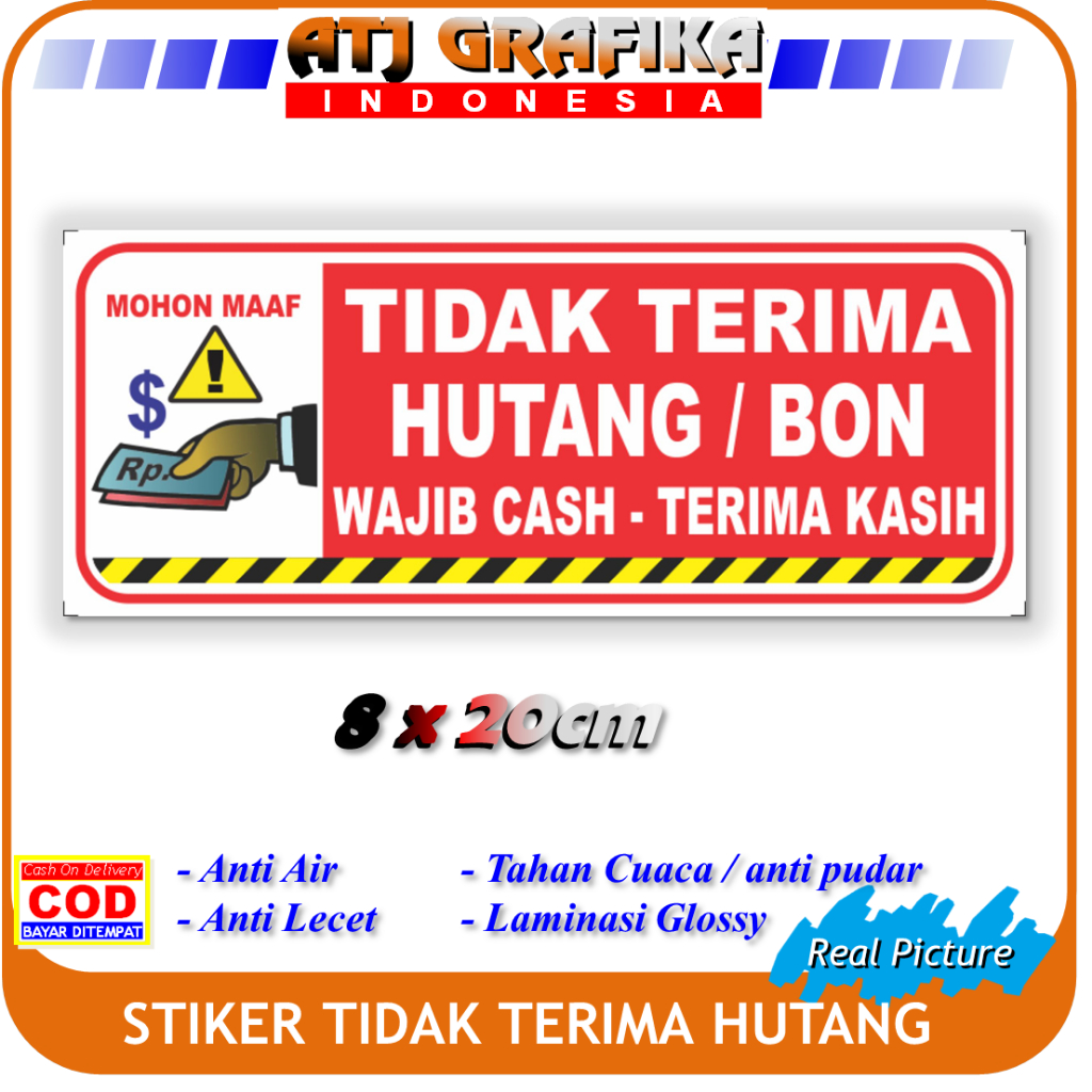 

Label stiker new dilarang hutang anti bon wajib cash sticker toko warung kantor dll