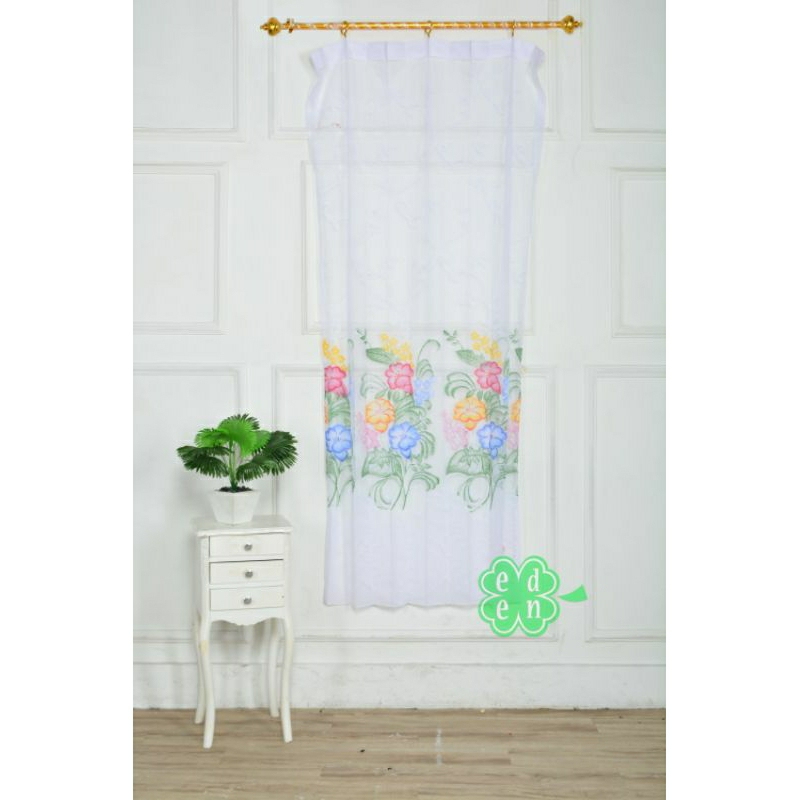 Gorden Vitrase Putih Murah UK tinggi 200 Lebar 100 bermotif