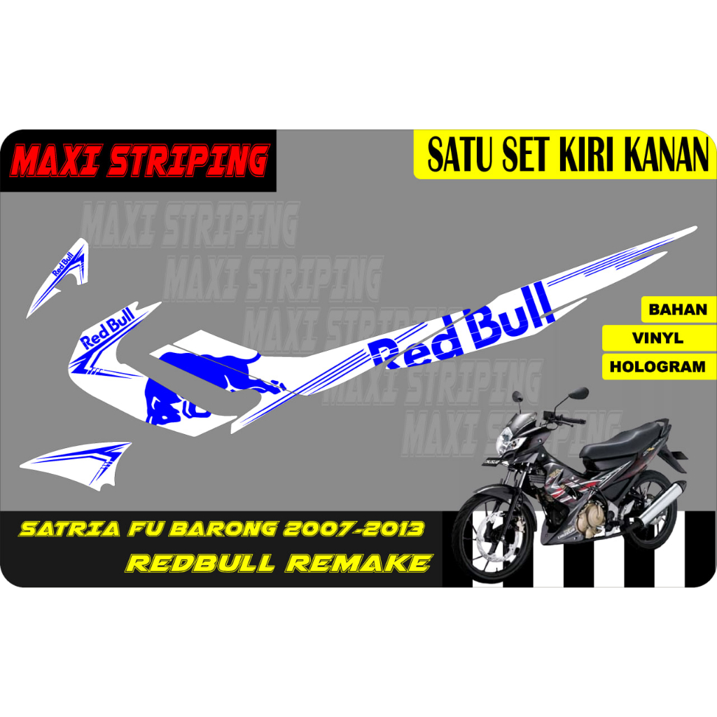 Stiker striping Suzuki satria fu barong 2007-2013 Redbull Remake (putih)