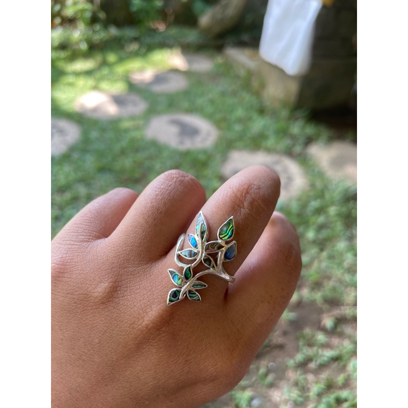 Cincin ring perak silver bali 925 kerang power paua daun panjang wanita pria custom elegant korea
