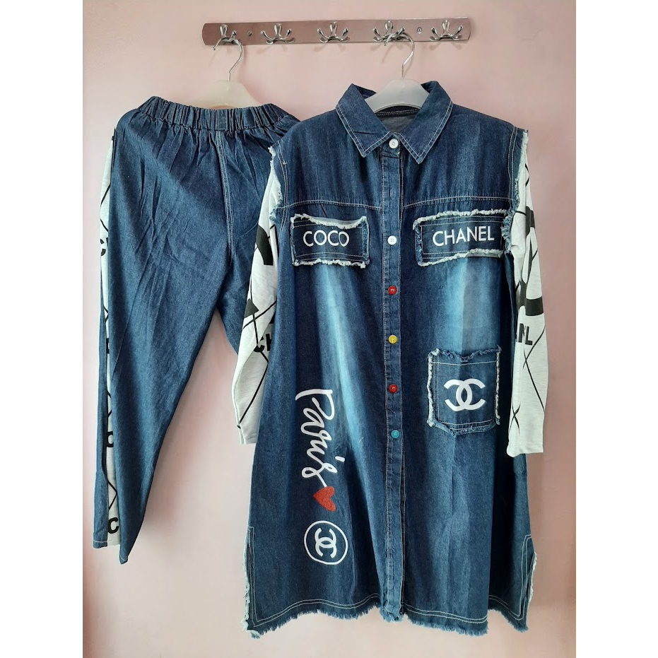 set tunik jeans oneset tunik kulot wanita