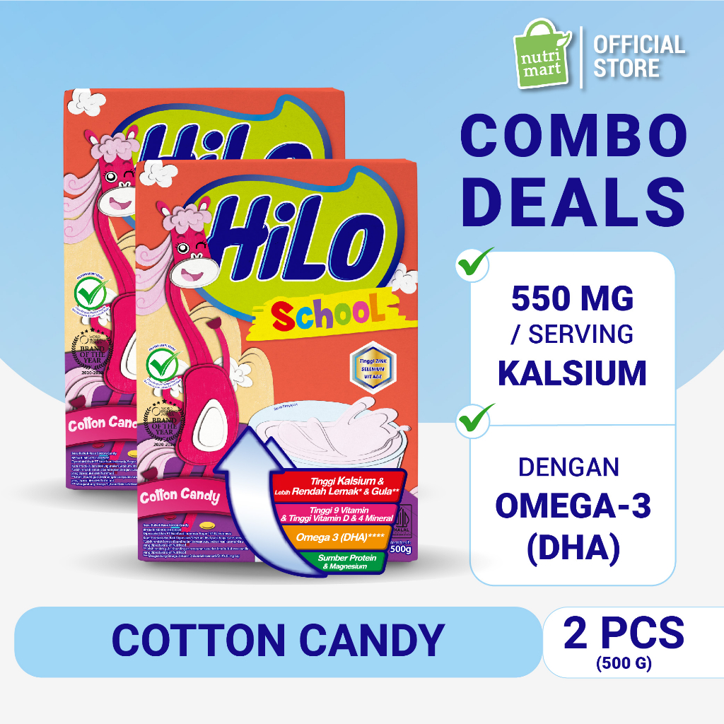 

Twin Pack - HiLo School Cotton Candy 500 gram - Susu Tinggi Kalsium Lebih Rendah Lemak