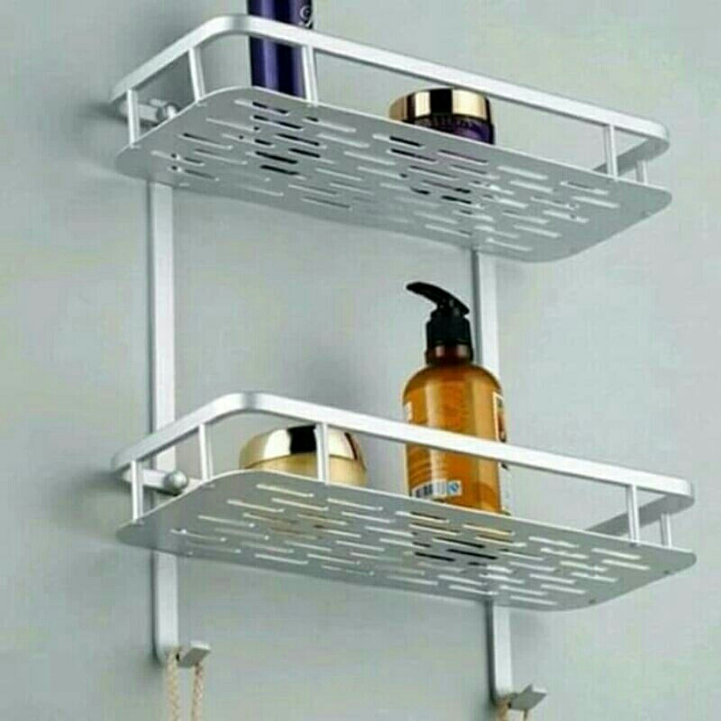 Rak Toilet Kamar Mandi Aluminium 2 susun Tempel Dinding Sudut Dapur Rak Toilet Terdiri 2 susun Anti 