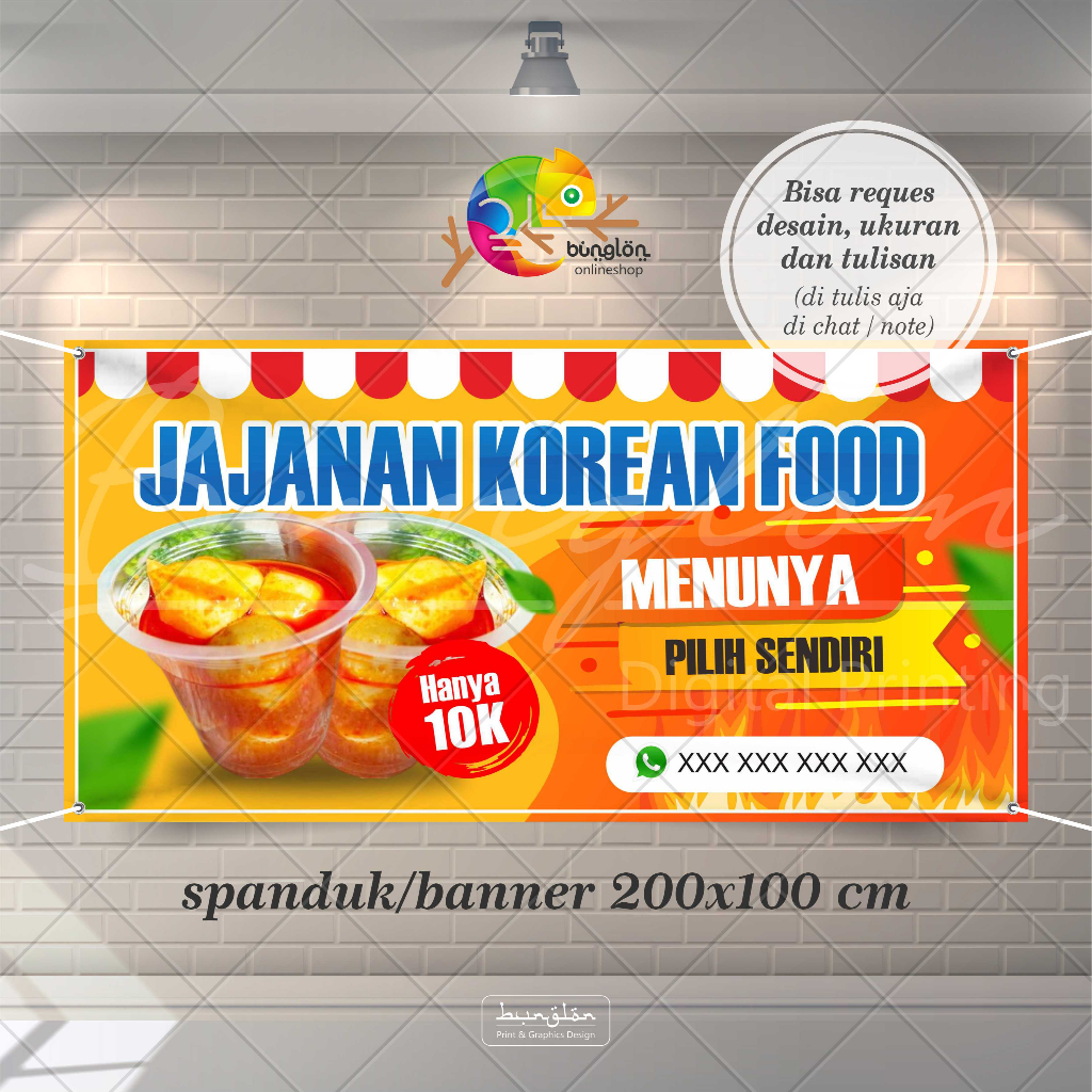 

Size 200x100 Cm Spanduk Banner Korean Food, Seblak Prasmanan, Banner Makanan