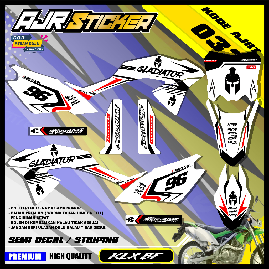 DECAL KAWASAKI KLX BF FULL BODY PAPAN CRF - BOLEH REQUES NAMA NOMOR . AJR.RA.031