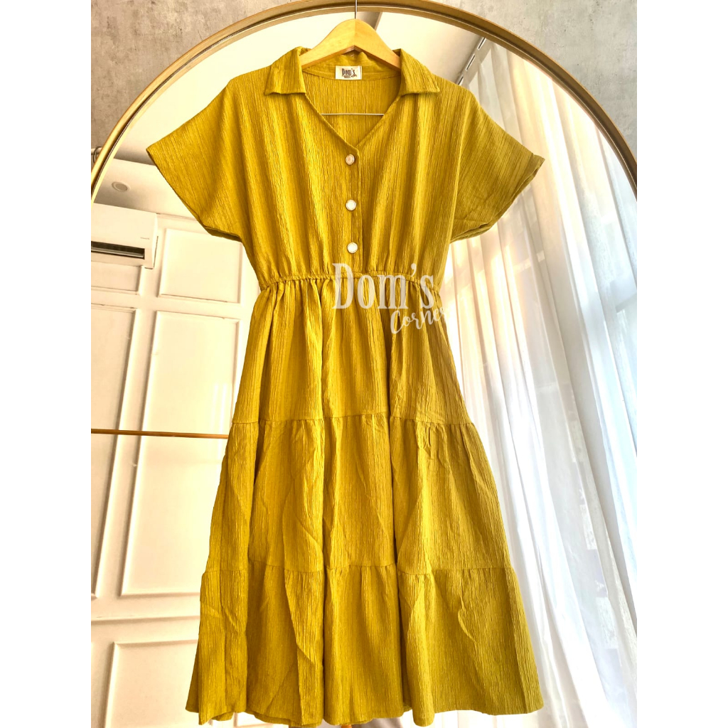 Mina buttoned dress - collar dress - dress kerah kancing - korean flare dress - outfit ala korea - o