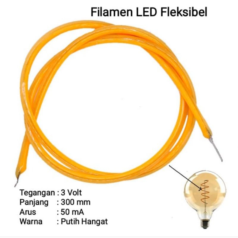 1 pcs Lampu Filamen LED Fleksibel 300 mm 3V Warna Putih Hangat Filament Edison