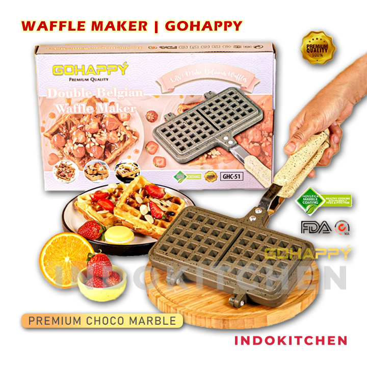 Cetakan Waffle Double Belgian Croffle Gohappy Cetakan Kue Waffle Croffle Marble Coated Gohappy Belgi