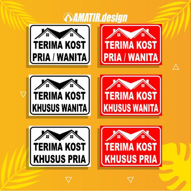

STIKER KOST 1, STIKER TERIMA KOST PRIA/WANITA (Bahan Vinyl + Laminasi Glossy Anti Air)