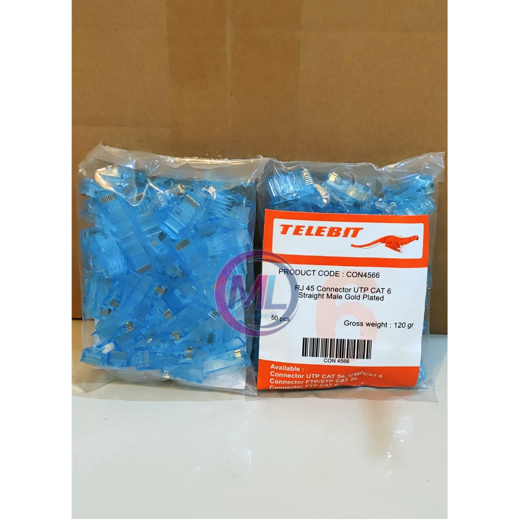 Konektor RJ45 Cat6 Telebit Connector RJ45 Cat 6 Gold Plated