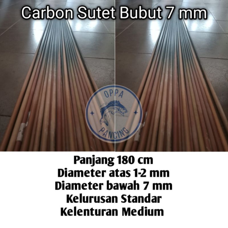 Carbon Sutet Bubut 7mm 180cm Bahan Joran Padat Kuat