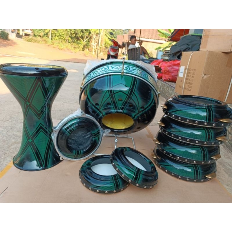 satu set rebana polos motif bass ukir/hologram