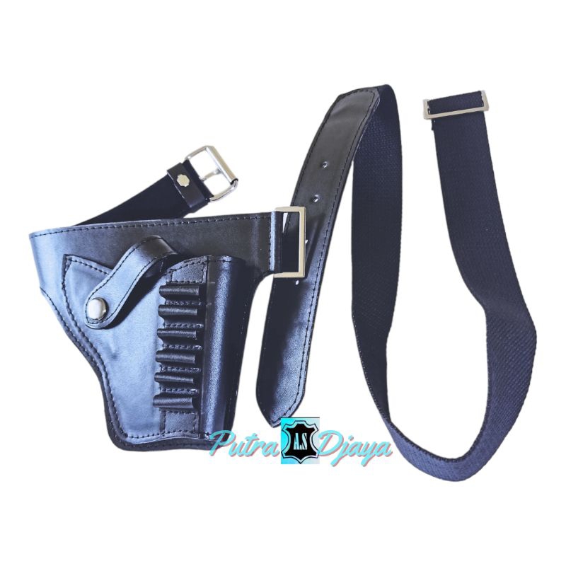 Sarung pistol revolver ikat pinggang kulit asli hitam