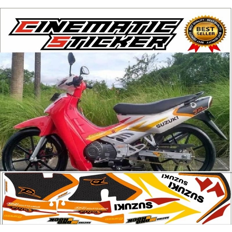 sticker striping satria R120 2001 Merah silver /satria lumba 2 tak variasi laminasi glosy
