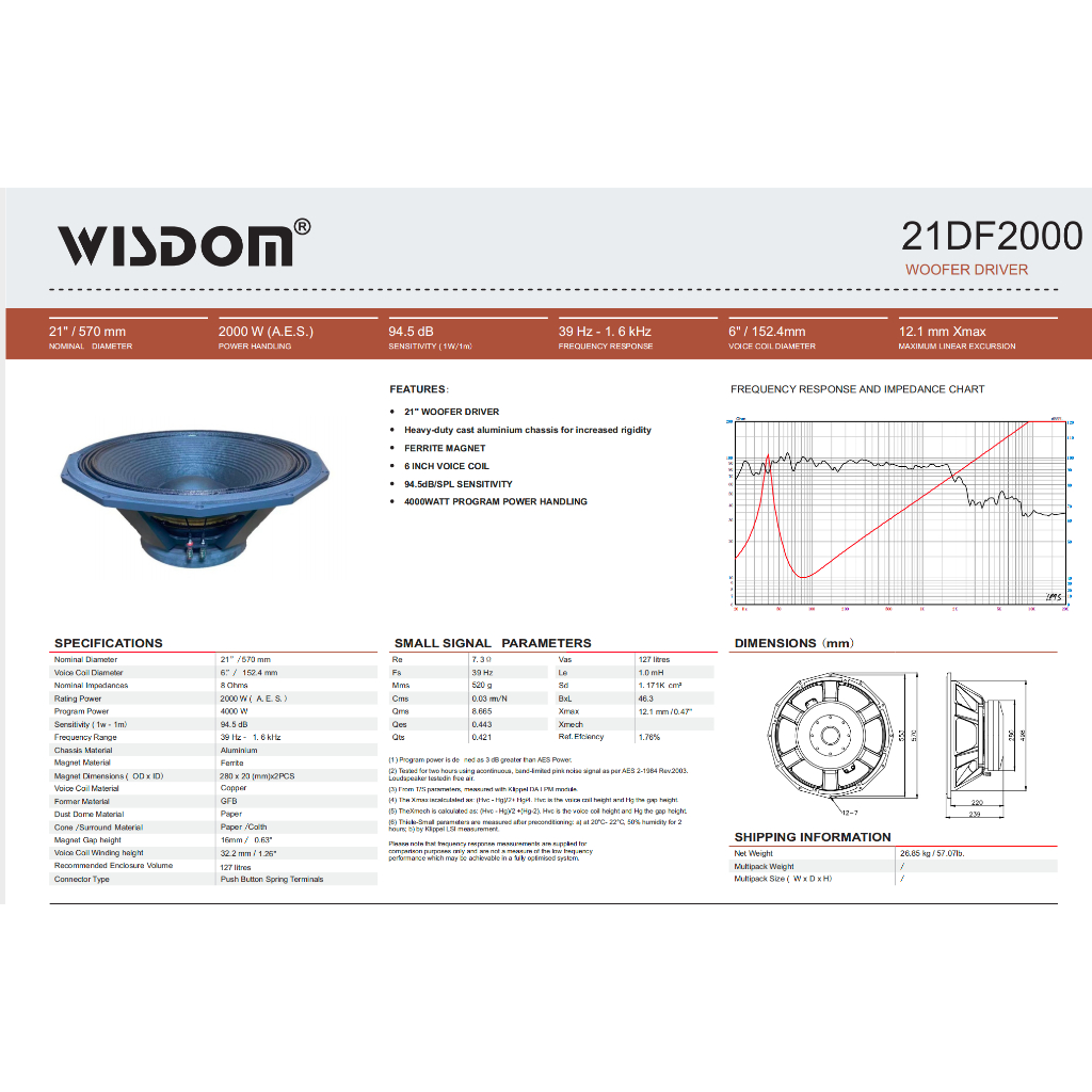 WISDOM Speaker 21Df2000 / 21 Df 2000 / 21Df 2000 21 Inch DOBEL MAGNET