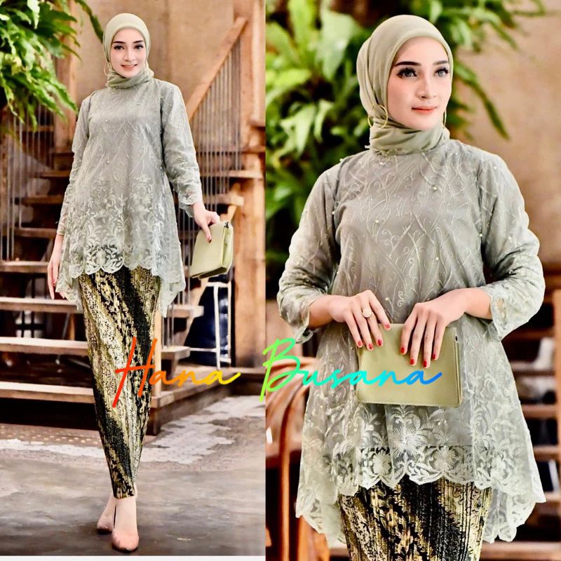 Set / Atasan Blouse Azkia Green Sage By Nasyef Kebaya Modern Kebaya Wisuda
