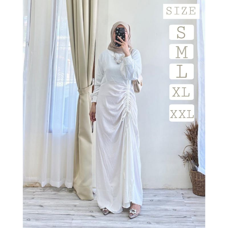 GAMIS PUTIH TERBARU CRINCLE AIRFLOW DRESS PUTIH BROKRN WHITE