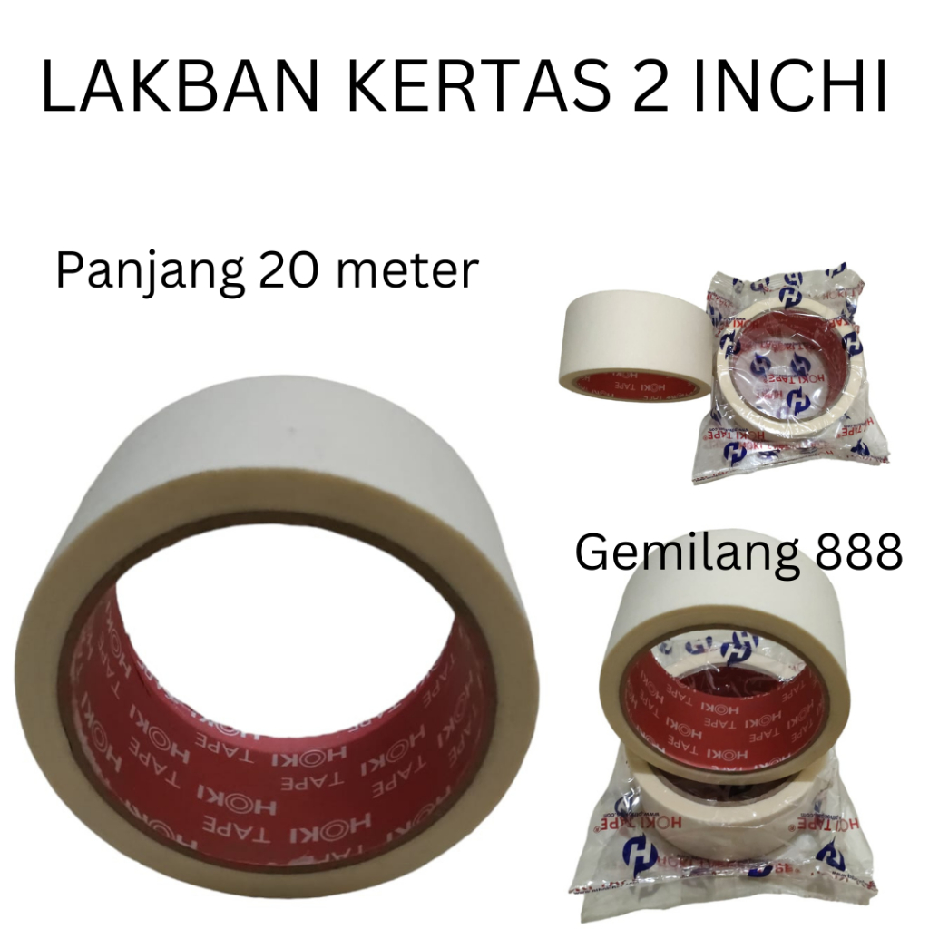 

Lakban Kertas / Masking Tape 2 inchi, Solasi / Selotip Kertas lem Kertas, Masking Kecil/ Masking Besar