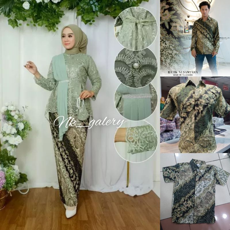 Couple Kebaya Sage Green Batik CM Sage / Set Baju Batik Couple Sage