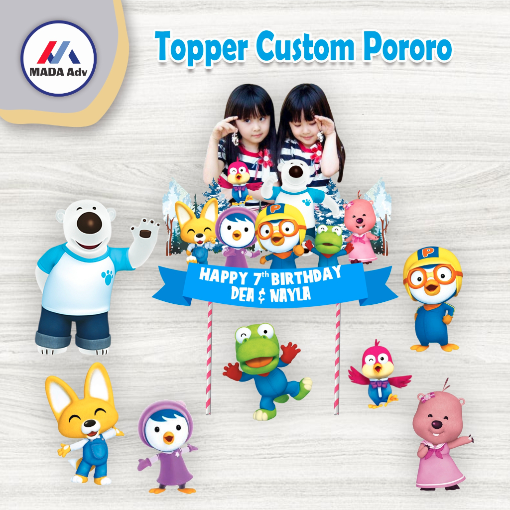 Topper Cake Kue Pororo/ Topper Cake Kue Murah/ Topper Cake Kue Nama & Foto / Topper Cake Kue Karakte