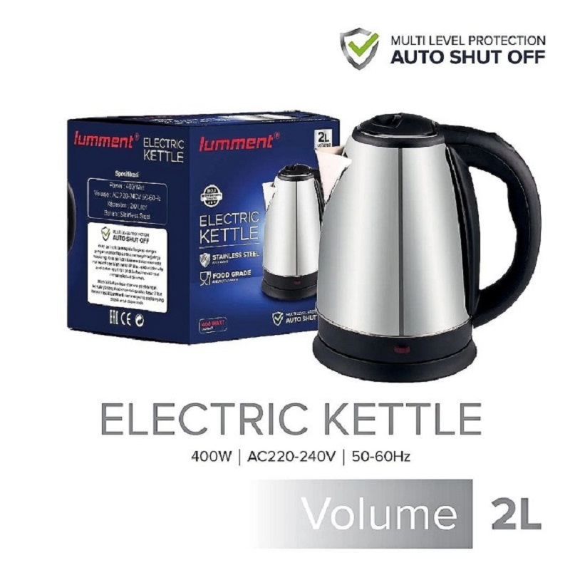 KL 601 Teko Listrik 2L Pemanas Air 2 Liter Electric Kettle Stainless 400 Watt Lumment