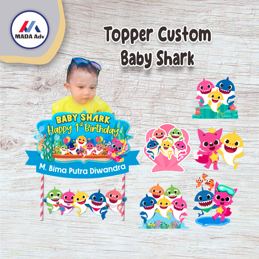 Astrea Fashion Topper Cake Kue Baby Shark Pingfong/ Topper Cake Kue / Topper Cake Kue Nama & Foto /