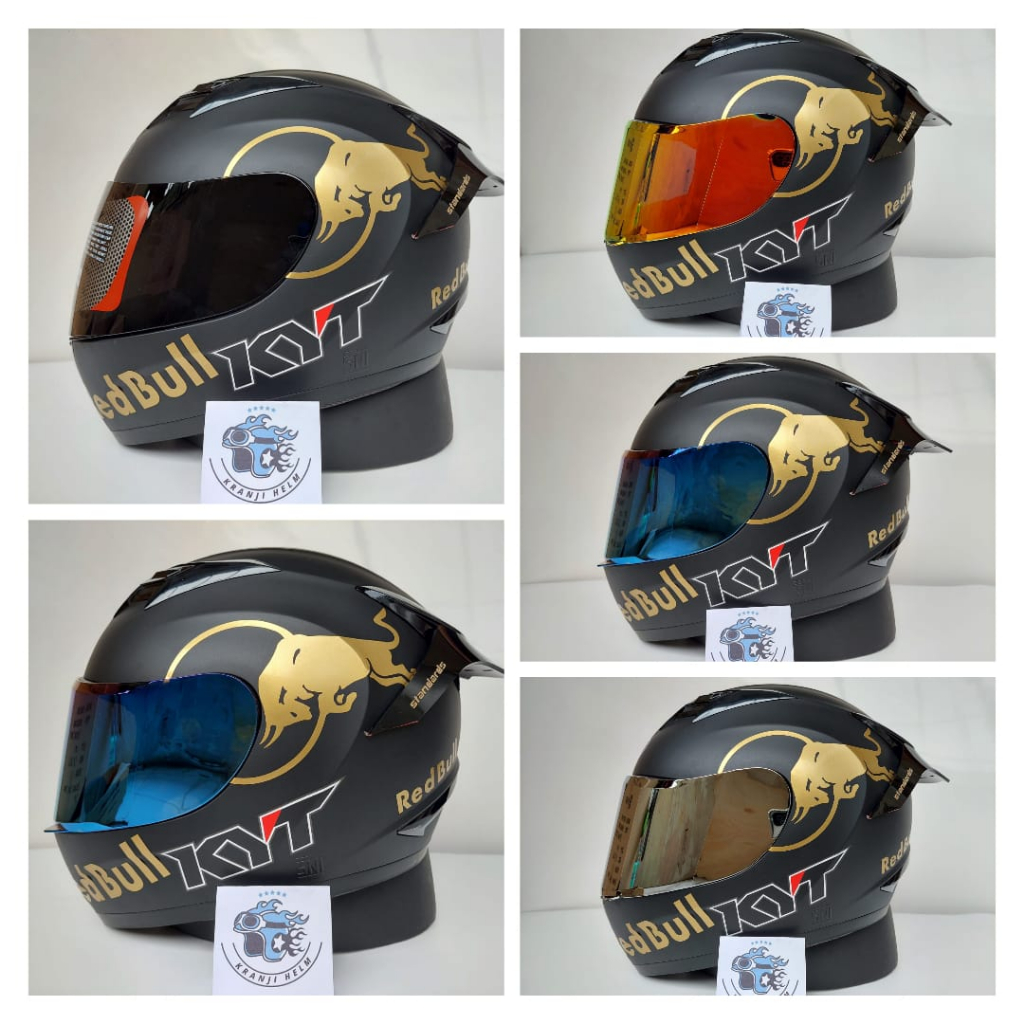 HELM FULL FACE KYT R10 PAKET GANTENG RED BULL SOLID BLACK DOFT ORIGINAL TERMURAH