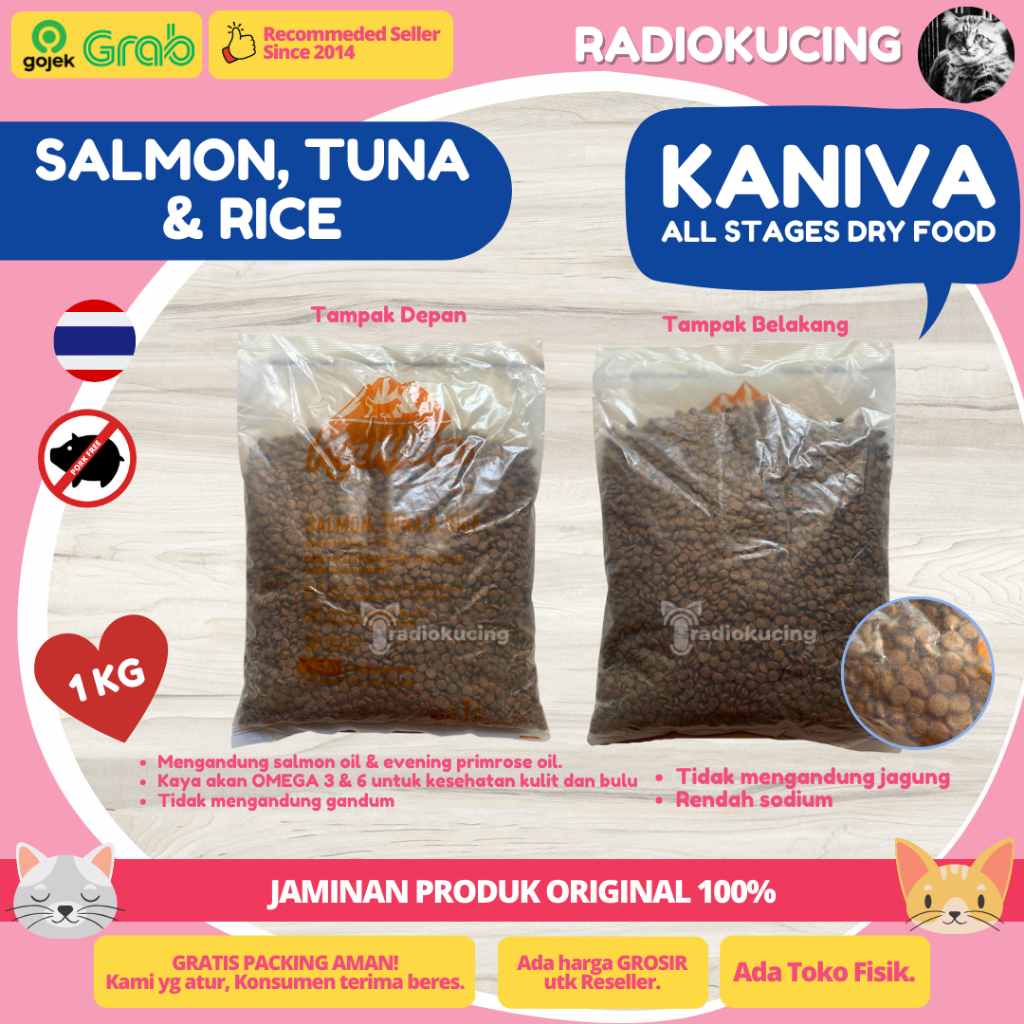 KANIVA Salmon Tuna &amp; Rice Cat Food 1 kg Karung Makanan Kucing All Life Stages Semua Umur [ JUWES RADIO KUCING ]