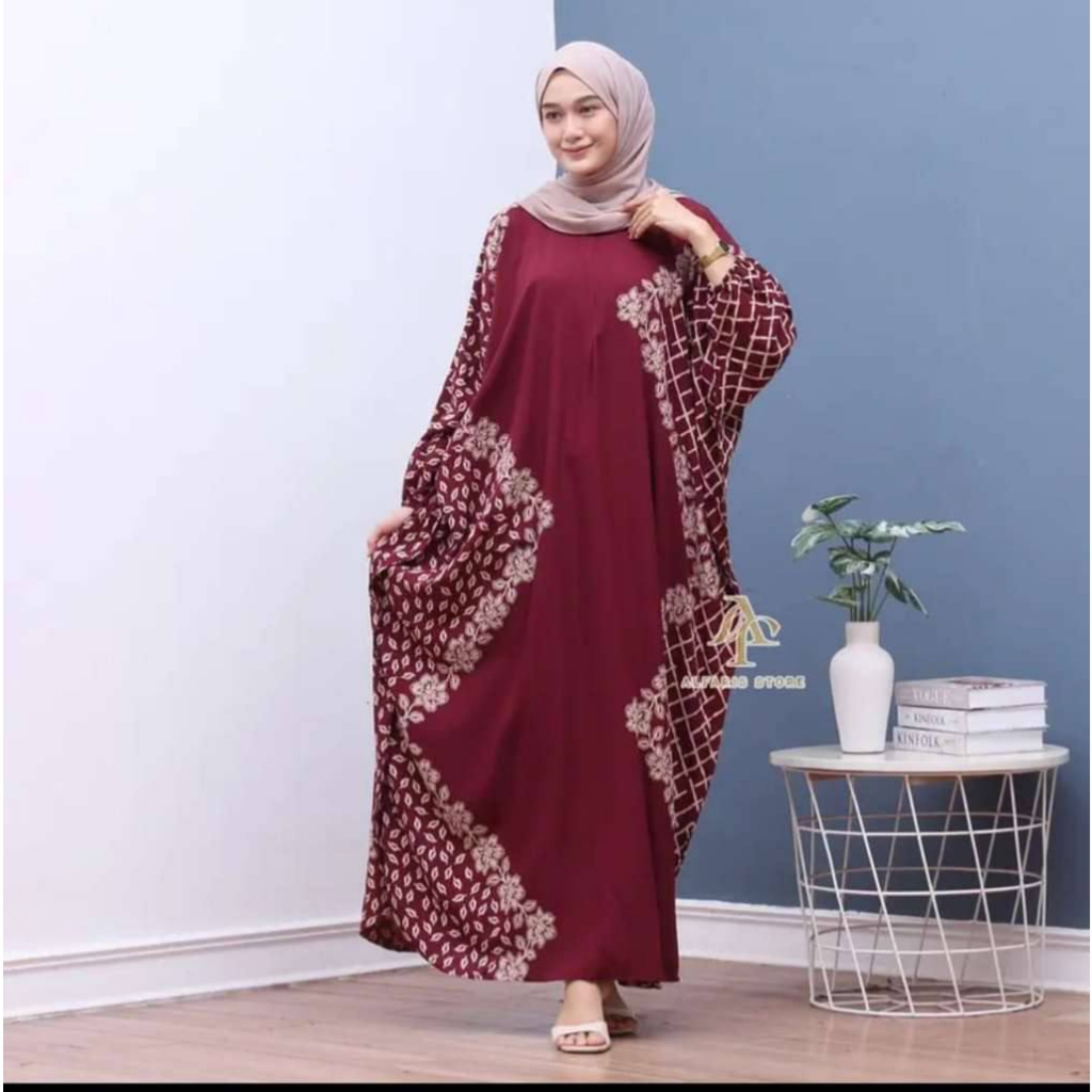 Eazy Premium Kaftan Bahan Rayon Kaftan Wanita Motif Daun Kaftan Size XXXXL