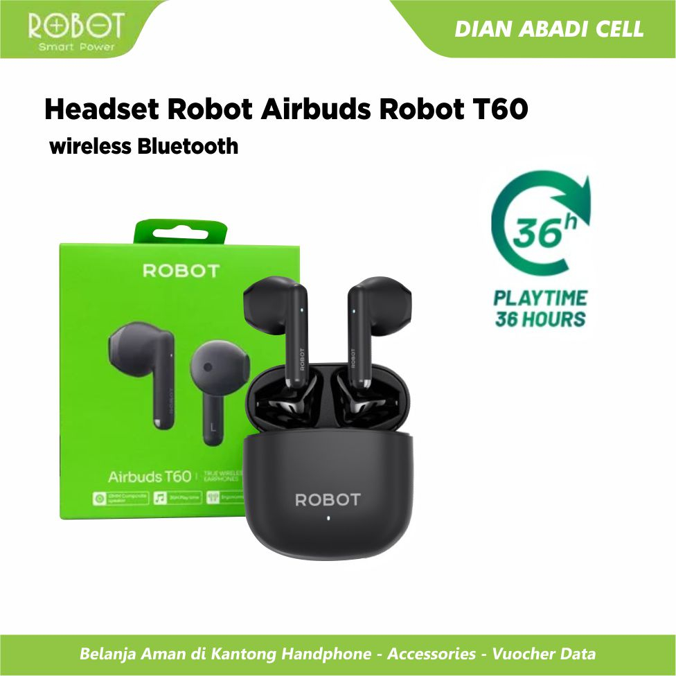 HF Headset Earphone Airbuds Robot T60 TWS