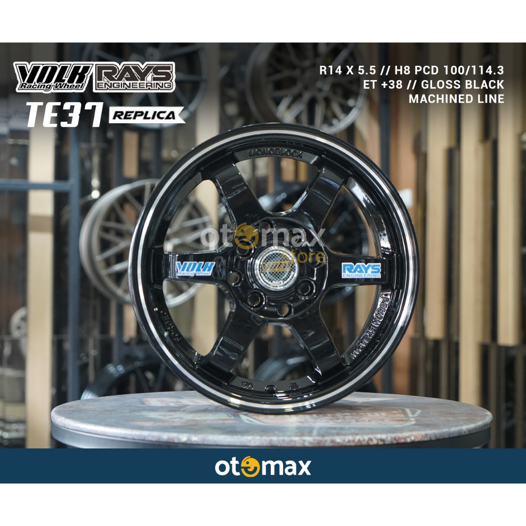 Velg Mobil Volk Rays TE37 619 Ring 14 Gloss Black Machined Line - Wuling Air EV