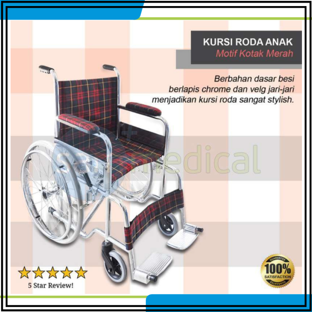 Kursi Roda Anak Motif Kotak Merah