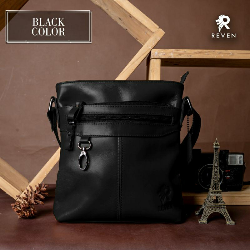 REVEN LEATHER | Tas selempang slingbag pria kulit asli trendy REVEN KEY HOLDER, Tas bahu pria kulit 