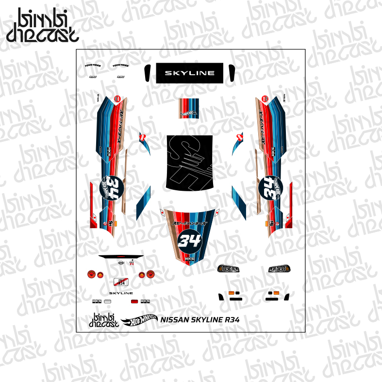 Decal Hotwheels Nissan Skyline R34 Speedhunters Retro Transparan