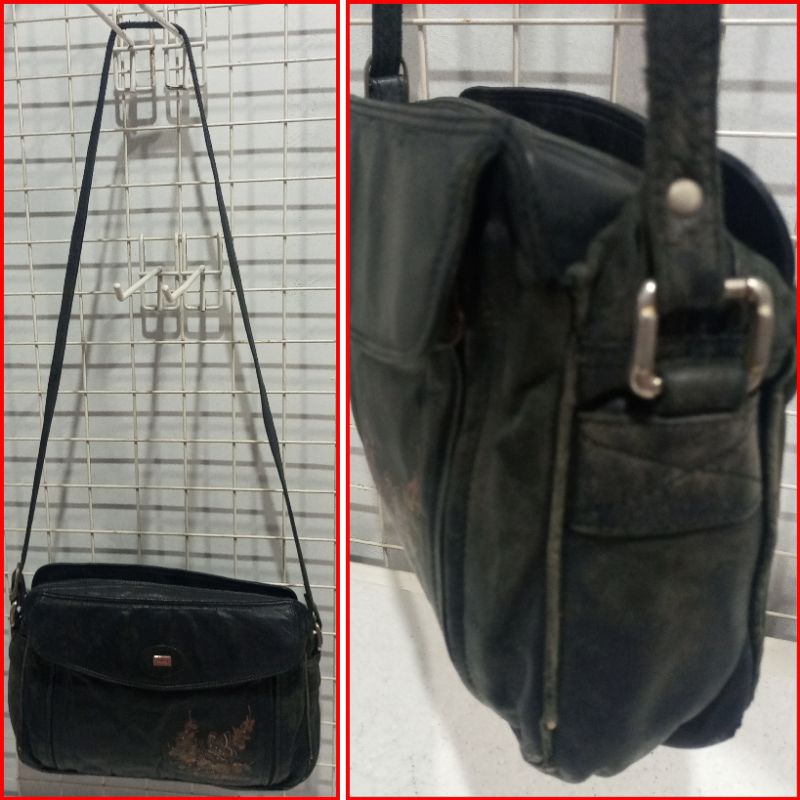 hilly genuine leather sling bag-preloved - 9x30cm tinggi 19cm