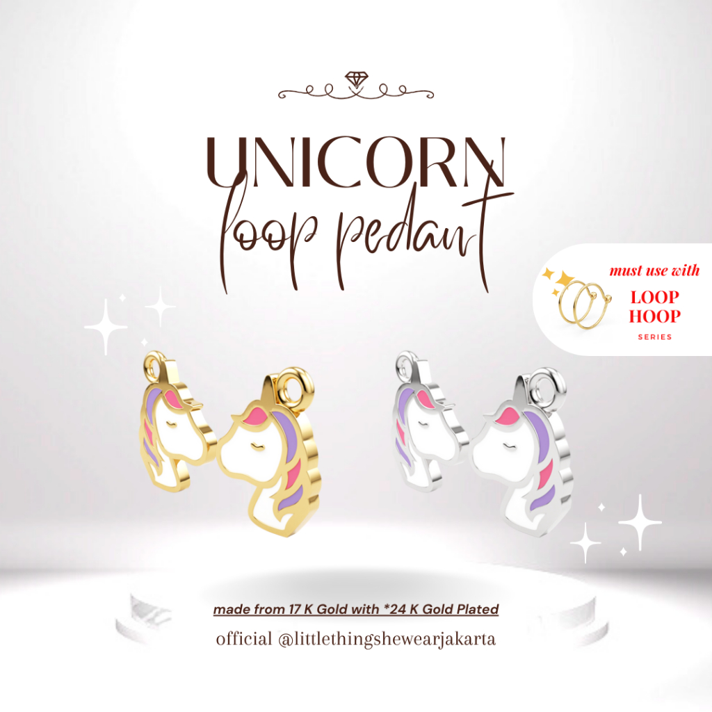 Littlethingshewear Liontin Loop Hoop Unicorn – 17k Anti Karat Anti Alergi Aman dan Nyaman Emas Asli