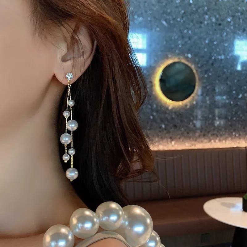 ANTING GANTUNG PANJANG MUTIARA PEARL EARRINGS ANTING HIJAB ANTING TUSUK SIMPLE ELEGAN MEWAH LUXURY