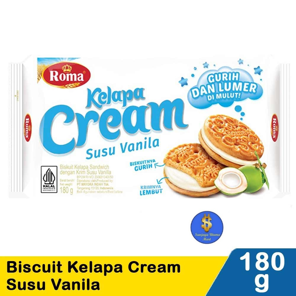 

Biskuit Roma Kelapa Cream Vanilla 180gr-Biscuit Roma Cream Vanilla
