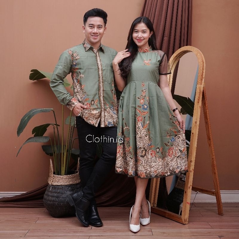 dress pesta cheongsam sage - dress batik modern - dress natal