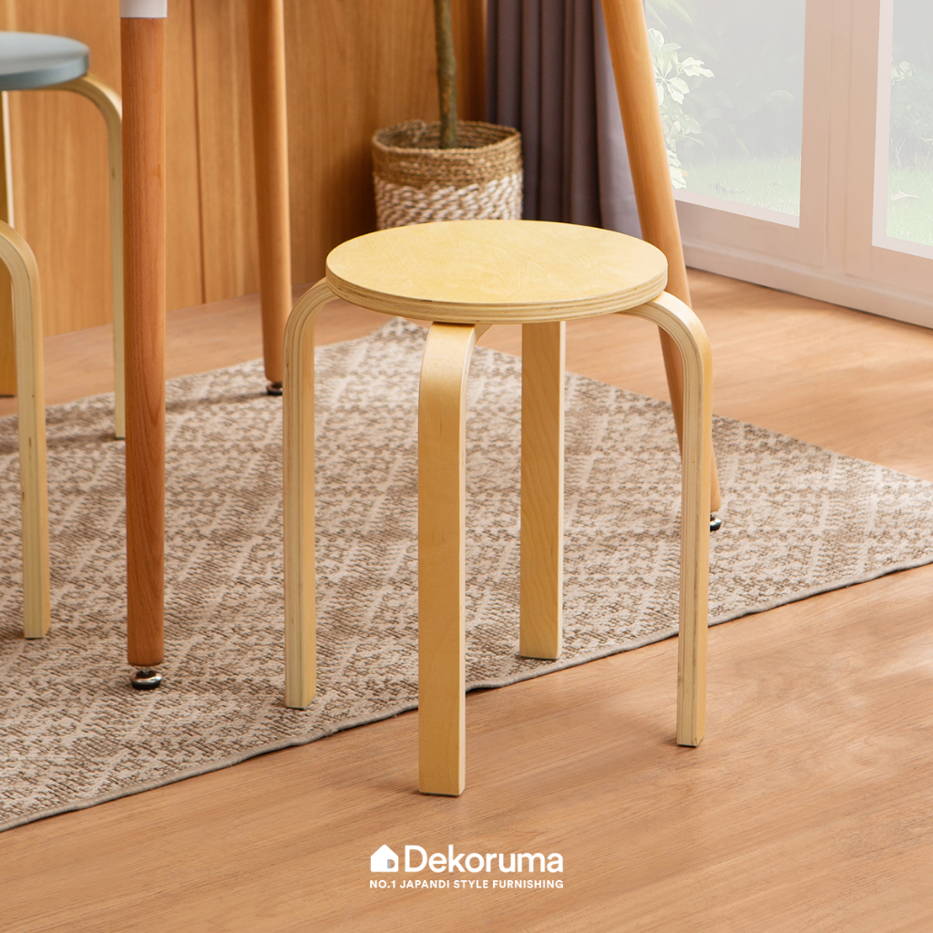 Dekoruma Piko Kursi Stool Kayu Minimalis Serbaguna Warna Krem