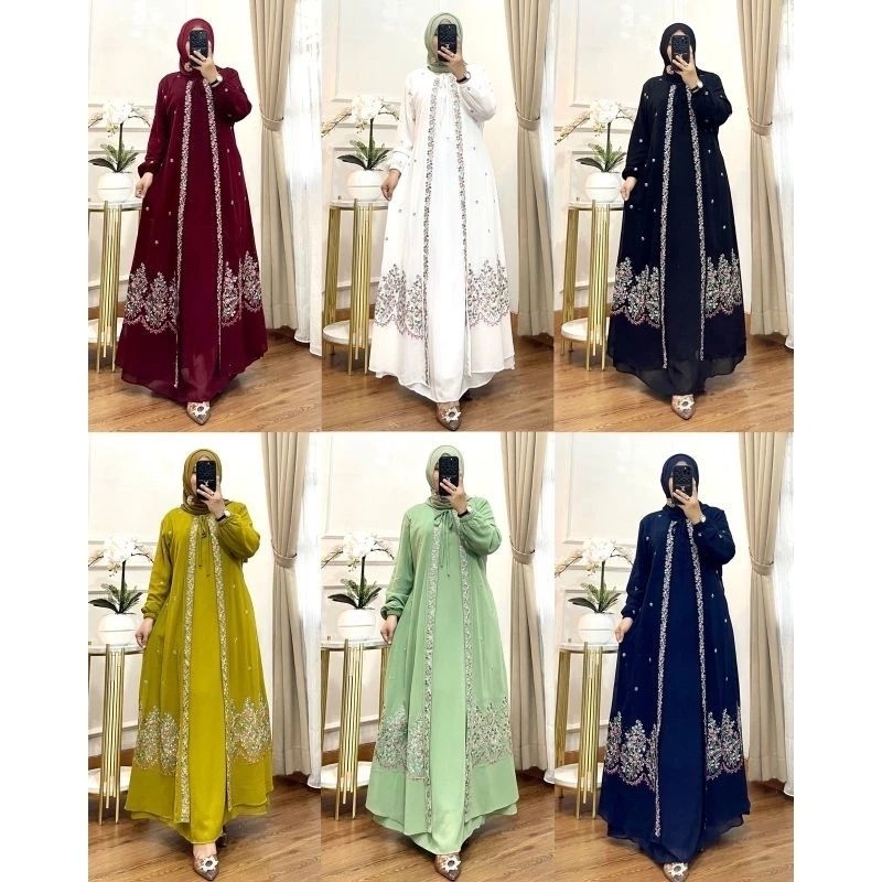 Safira dress gamis bordir / kaftan bordir / gamis bordir lebaran / gamis bordir kondangan