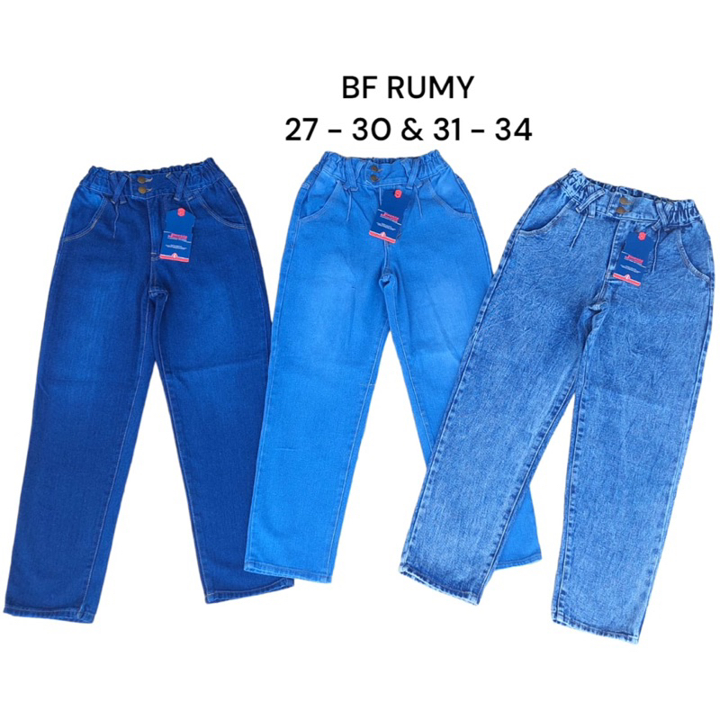 Celana jeans boyfrend pinggang karet wanita rumy