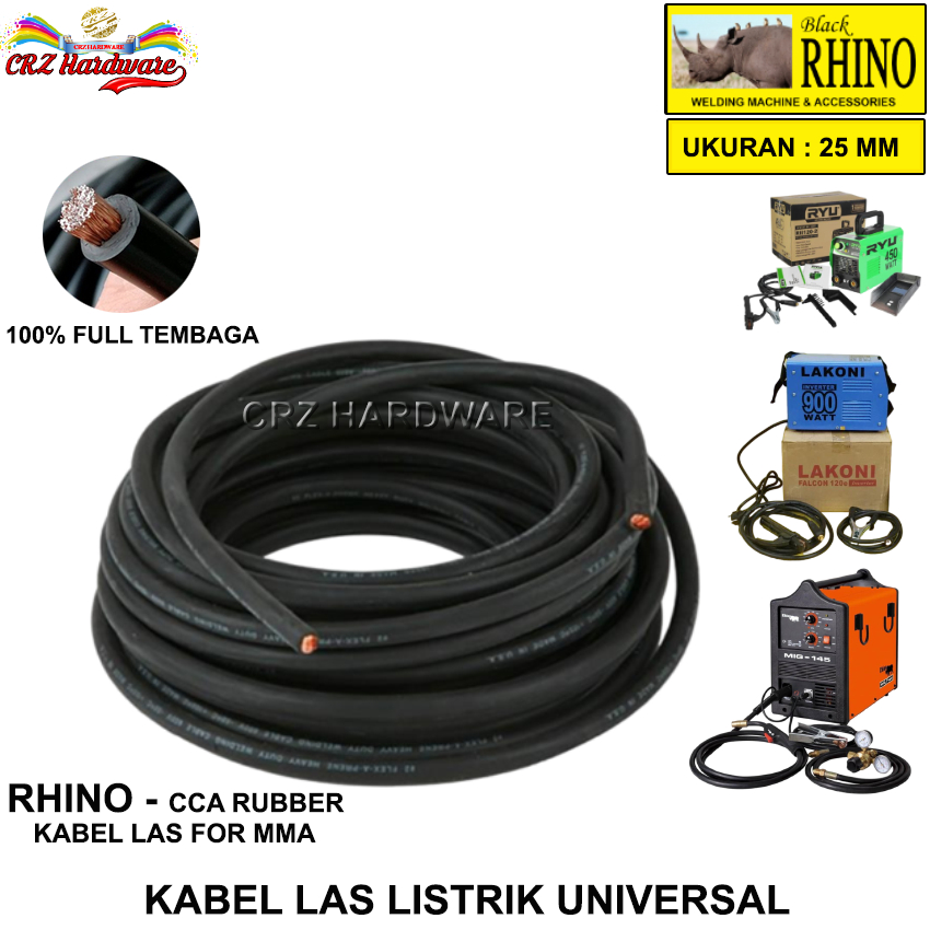 Kabel Las RHINO 25mm Hitam Original Kabel Las Listrik Rhino Meteran