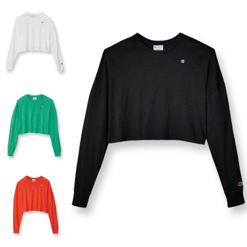 Champion Oversize Cropped Longsleeve - Kaos Crop Oversize