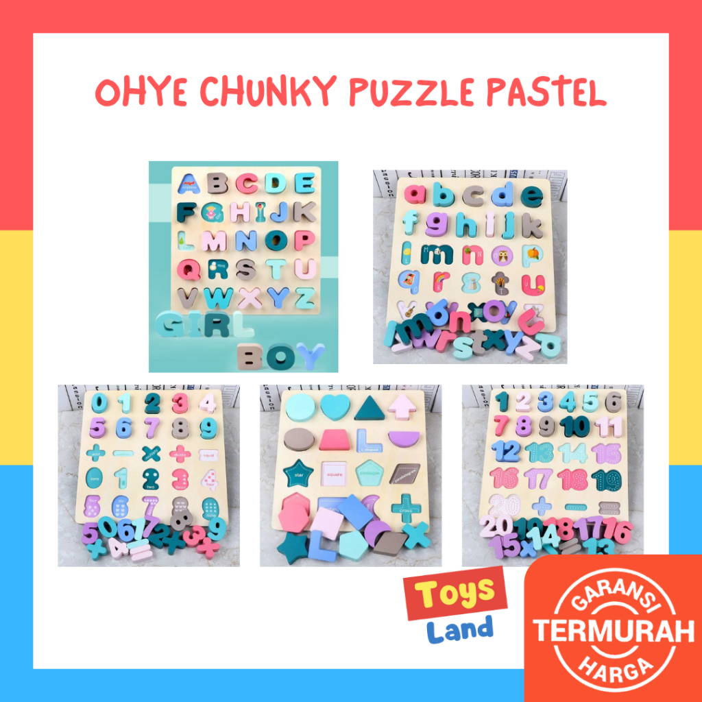 Ohye Chunky Puzzle Pastel Wooden Puzzle Anak Puzzle Kayu Jigsaw Puzzle 3D Mainan Edukasi 162-29