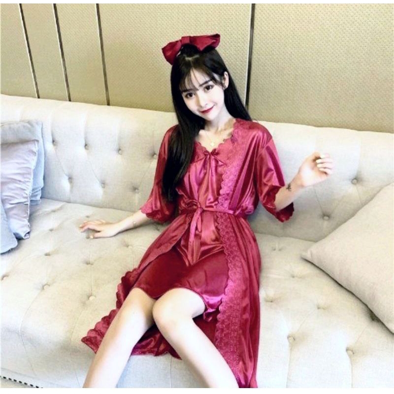 Baju tidur kimono wanita lingerie sexi 2in1 luar n dalaman
