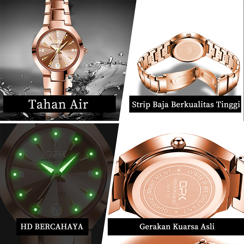 limited opk jam tangan wanita anti air kecil original cewek murah terbaru analog mawar emas women