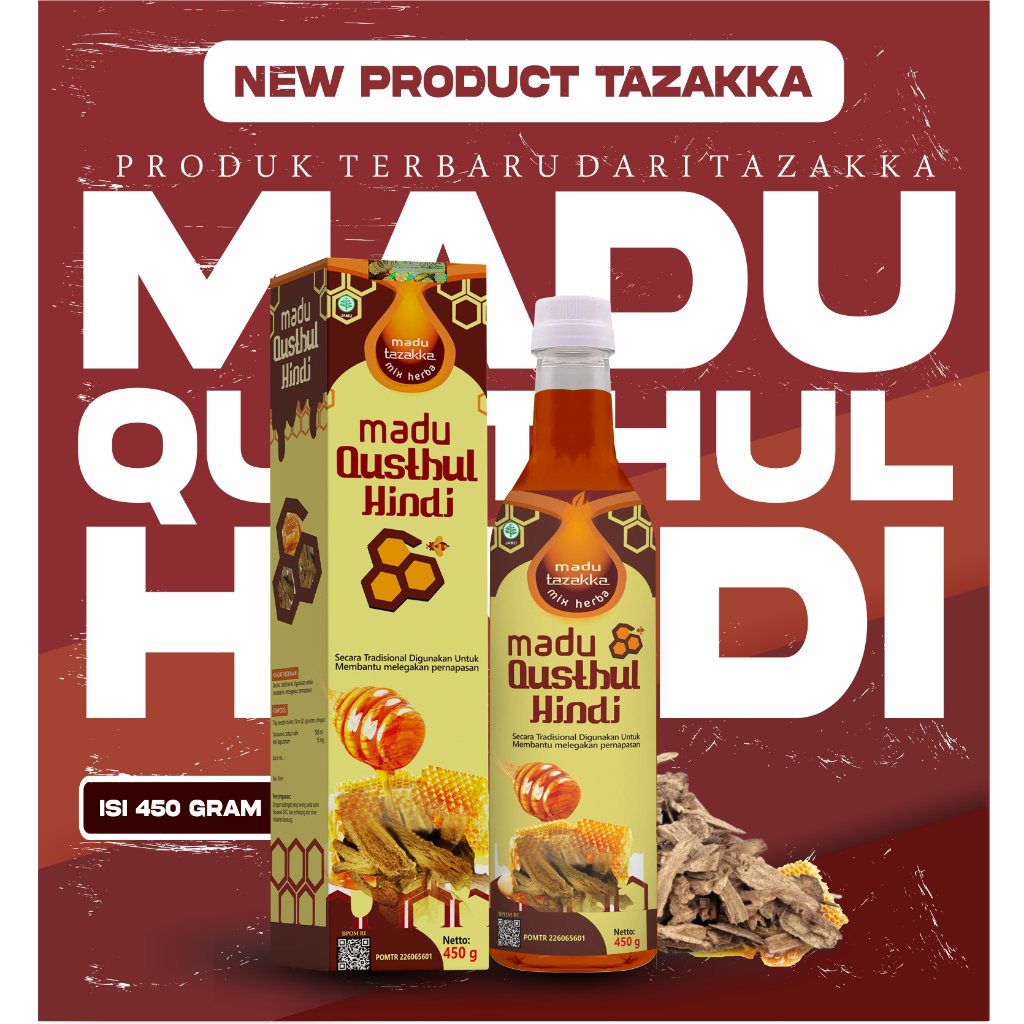

Madu Qusthul Hindi membantu pernafasan lega dan Daya Tahan Tubuh Meningkat dari Tazakka isi 450gr sudah BPOM dan ORIGINAL